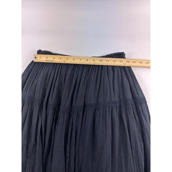 Bhag’s Cotton Tiered Maxi Skirt Black Crochet Elastic Waist Lined Free Size - Picture 11 of 13
